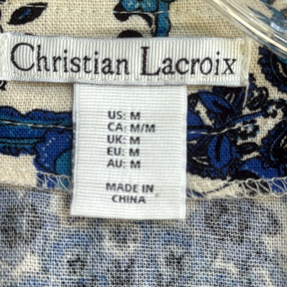 Christian LaCroix Blue/White Floral Linen Sleeveless Mini Wrap Dress Medium - Picture 3 of 14